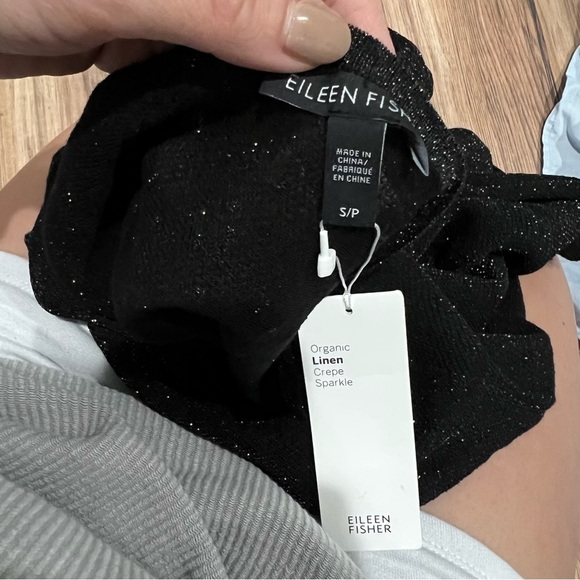 NWT Eileen Fisher Black Linen Tunic Top Sweater With Gold Sparkles - Picture 7 of 12